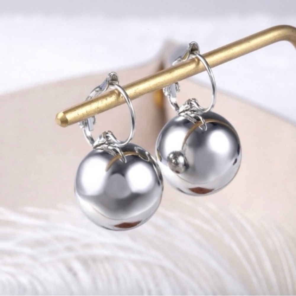 Metal Round Ball Drop Dangle Earrings for Women - Picture 3 of 4